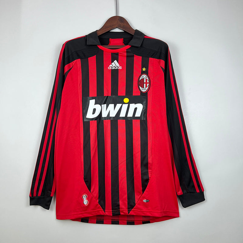 רטרו Long Sleeve AC Milan 07/08 חולצת בית S-XXL